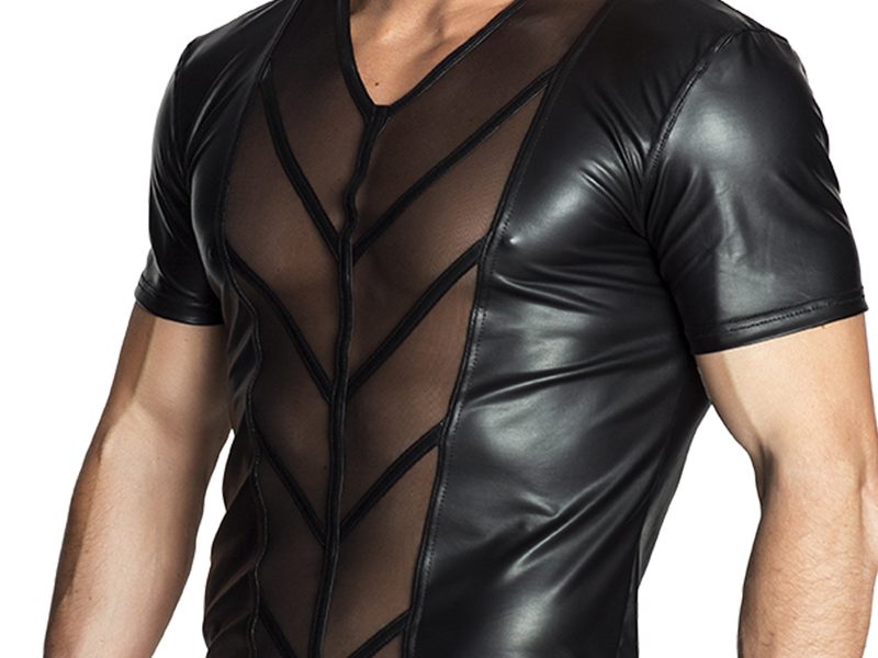 Sexy heren wetlook en transparante shirt